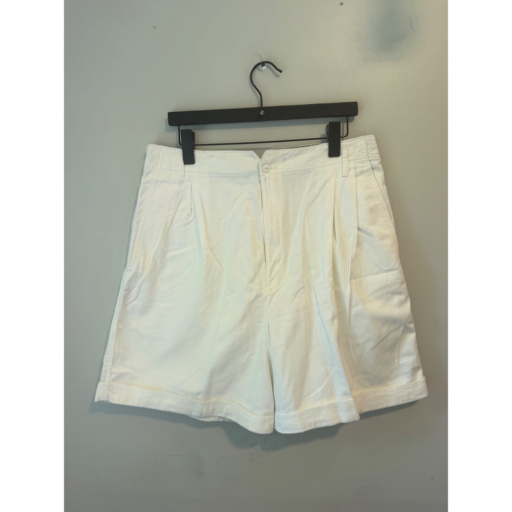Vintage Hunt Club Women White Pleated Cotton Shorts High Rise Cuffed Size 18